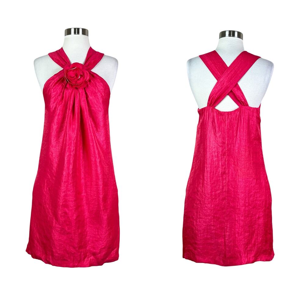 Alexia Admor Y2K Vintage Red Pink Rosette Halter Mini Cocktail Dress Crisscross